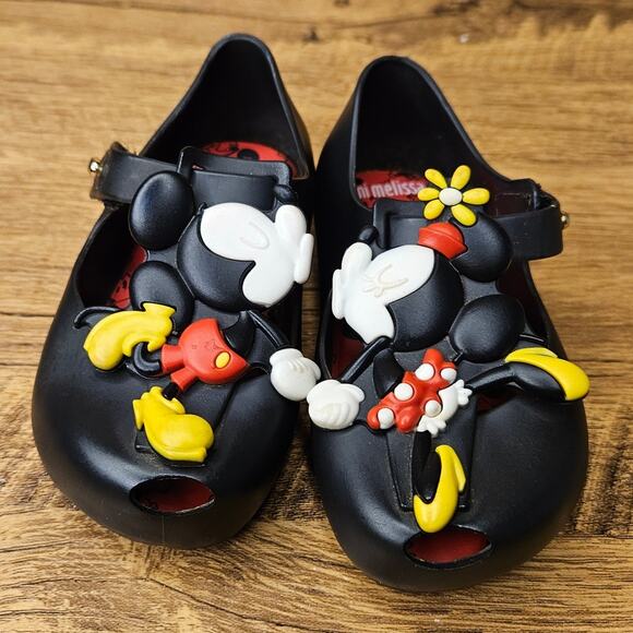 Mini Melissa Mickey Minnie Kissing Mary Jane Black Sandal shoes size 6 - Picture 1 of 11